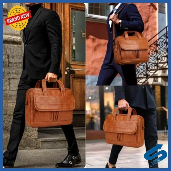 Leather Laptop Messenger Bag Waterproof Professional Office Travel Business